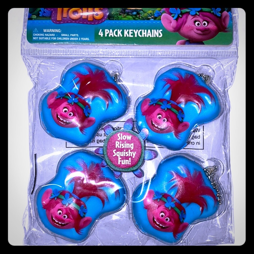 Trolls 4 pack squishy keychains